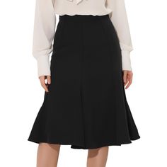 This elegant skirt will be your favorite outfit for work office, wedding, cocktail, party, graduation, or vacation. The elegant midi skirt is perfect with stylish heels, flats, and any style of top or shirt. Suit for spring/summer/autumn and many occasions, such as work, parties, and meetings. Styled with the blouse, sweater, blazer, sandals, or high heels as your chic look. Chic A-line Skirt For Semi-formal Occasions, Fitted Flared Pleated Skirt For Formal Occasions, Elegant A-line Party Bottoms, Chic Solid Knee-length Skirt, Elegant Midi Skirt For Workwear, Flattering Flowy Workwear Skirt, Chic Solid Color Knee-length Skirt, Flattering Flowy Skirt For Workwear, Office Lady Pencil Skirt For Parties