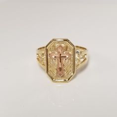 "Thanks for shopping our vintage estate store. We tend to sell well below wholesale and truly hope you enjoy all of our items. Many of the items are one of a kind, so please enjoy scrolling through the pictures and hopefully something will catch your eye. Black spots are from the reflections. Estate 10k yellow rose gold cross filigree ring. Ring size: 7 Setting: 5/8\" by 1/2\" Band width: 2.5mm Weight: 2.10 grams Stunning ring, marked 10k. As with most estate items there may be some wear on item Gold Rings For Women Mexican, Cross Ring Gold, Jewelry Photography Tutorial, Real Gold Rings, Quinceanera Jewelry, Heart Shaped Diamond Ring, Xoxo Jewelry, Gold Heart Bracelet, Lucky Jewelry