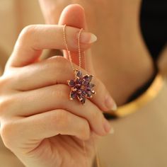 Fine Flower Jewelry For Gifts, Fine Jewelry Flower Pendant Necklace For Gift, Elegant Gemstone Flower Necklace Gift, Rose Gold Jeweled Necklaces For Gifts, Purple Flower Shaped Jewelry Gift, Flower Shaped Necklace With 17 Jewels For Gift, Fine Jewelry Necklace With Jewels For Gift, Elegant Purple Flower Necklace For Gift, Flower Shaped Gemstone Necklace Gift