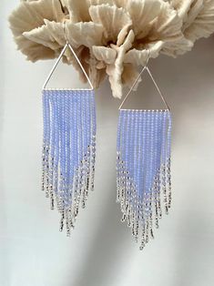 Blue Beaded Earrings Aquamarine Seed Bead Earrings Fringe Bead | Etsy Silver Beaded Tassel Earrings, Silver Beaded Tassel Drop Earrings, Adjustable Silver Beaded Chandelier Earrings, Beaded Silver Tassel Earrings As Gift, Silver Beaded Tassel Earrings As Gift, Silver Beaded Earrings With Fringe For Party, Silver Beaded Tassel Earrings For Gift, Silver Beaded Fringe Earrings For Party, Handmade Silver Tassel Earrings For Party