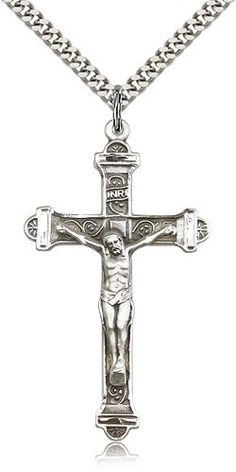 Sterling Silver Men's Cross Tip Crucifix Pendant Chains Silver, Cross Medal, Silver Background, Sterling Silver Cross Pendant, Mens Pendant, Sterling Silver Mens, 925 Sterling Silver Chain, Sterling Silver Cross, Religious Jewelry