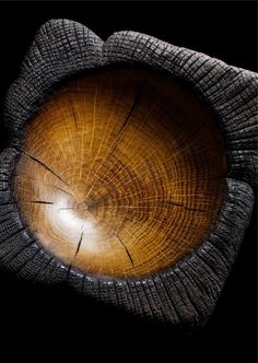 an eyeball is shown in the center of a piece of wood with dark background