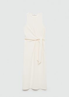 Bow knitted dress - Women | MANGO USA Chic Halter Neck Sleeveless Dress For Daywear, Elegant White Midi Dress With Knotted Straps, Elegant Daywear Dresses With Knotted Straps, Chic Sleeveless Midi Dress With Knotted Straps, Elegant Sleeveless Midi Dress With Knotted Straps, Sleeveless Viscose Maxi Dress For Work, Chic Sleeveless Dress With Knotted Straps, White Sleeveless Viscose Midi Dress, Chic Midi Dress With Knotted Straps