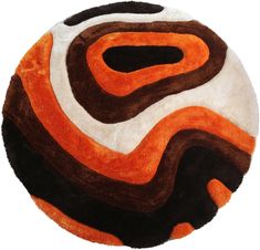 an orange, brown and white rug on a white background