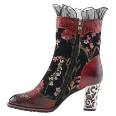 ad eBay - Find many great new & used options and get the best deals for Spring Step L'Artiste Women's Gaga Boots Red Multi EU 41 / US 9.5-10 at the best online prices at eBay! Free shipping for many products! L'artiste Shoes, Painted Boots, Artistic Shoes, Boots Design, Boots Cuir, Unique Heels, Elegant Boots, Dr Shoes