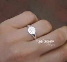 Dainty Monogram Ring Engraved Initials Ring in 10K 14K or Rings For Ladies, Rose Quartz Ring Engagement, Initial Rings, Ring For Man, Mens Sterling Silver Necklace, Engraved Initials, Sterling Silver Stacking Rings, Monogram Ring, Fine Silver Jewelry