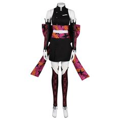 The Dakimaki cosplay costume from Demon Slayer includes a gorgeous pink and purple traditional-style costume with an exquisite belt decoration and knee-length purple and black socks. 
 Anime 
 Demon Slayer 
 Product Size 
 
 
 
 Size 
 Chest 
 Waist 
 Hip 
 Height 
 
 
 XS 
 29.5"-31.8" 
 22"-24" 
 32.2"-34.6" 
 59-61" 
 
 
 S 
 31.8"-34.6" 
 24"-25.9" 
 34.6"-36.6" 
 61-62.9" 
 
 
 M 
 34.6"-37.4" 
 25.9"-29.5" 
 36.6"-38.9" 
 62.9-64.9" 
 
 
 L 
 37.4"-40.5" 
 29.5"-31.8" 
 38.9"-40.9" 
 64.9- Anime Print Cosplay Costume For Events, Anime Print Cosplay Costume For Role Play Events, Anime Print Cosplay Costume For Role Play, Rave Costume Accessories For Cosplay And Halloween, Harajuku Anime Print Costume For Themed Events, Harajuku Style Fitted Cosplay Costume For Role Play, Fitted Pink Costume With Anime Print, Harajuku Style Black Costume Set, Pink Fitted Cosplay Costume