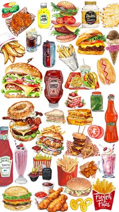 an illustration of many different types of food