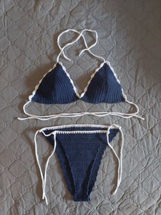 Handmade. Crochet swimming suit in blue and white. Can fit to every size. Stretch Crochet Swimwear For Swimming, Crochet Swimwear For Poolside, Crochet Beachwear Swimwear For Poolside, Summer Crochet Stretch Swimwear, Crochet Stretch Triangle Top Swimwear, Crochet Swimwear For Beachwear At The Pool, Fitted Crochet Swimwear, Summer Crochet Swimwear For Poolside, Crochet Swimwear For Swimming