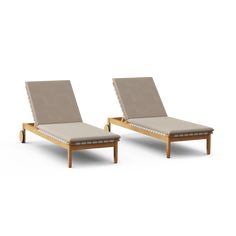 two chaise lounge chairs sitting next to each other on top of a white floor