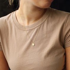 "LEXI Blank Disc Necklace ------------------------------------------- D E T A I L S Disc Size: 9mm Materials: Sterling Silver, 14K Gold Filled, 14K Rose Gold Filled Lengths: 16\", 17\", 18\", 19\", 20\" Finish: Satin, Hammered ------------------------------------------- L E N G T H - This necklace is measured opened from end to end - Not sure what length to get? Step 1: Use a string to mark the spot you would like your necklace to hang Step 2: Measure the string's length with a ruler - Want an a Simple Gold Round Disc Necklaces, Simple Round Disc Necklace With Delicate Chain, Simple Gold Round Disc Necklace, Dainty Round Disc Necklace, Delicate Gold Round Disc Necklace, Delicate Full Circle Necklace For Everyday, Dainty Gold-plated Round Disc Necklace, 20 Inch Necklace, Email Notification