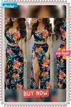 Printed Floral Two-piece Suit Dress for Women, A Stylish and Coordinated Outfit Choice Fitted V-neck Sets For Day Out, Fitted Two-piece Summer Dress, Summer Fitted Two-piece Dress, V-neck Sets For Spring Brunch, Spring Brunch V-neck Sets, Two-piece Short Sleeve Summer Dress, Summer Two-piece Dress For Brunch, Fitted Two-piece Maxi Dress For Spring, Summer Floral Print Party Sets