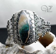 The wave Moss agateFine/sterling silver bracelet Bohemian Silver Cuff Bracelet With Patina, Silver Agate Gemstone Cuff Bracelet, Luxury Silver Cuff Bracelet With Patina, Unique Silver Agate Cuff Bracelet, Unique Turquoise Patina Cuff Bracelet, Gemstone Cuff Bracelet, Yin Yang Necklace, Wave Bracelet, Silver Bangle Bracelets