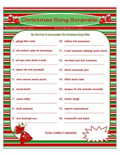 the christmas song scramble is shown in red and green