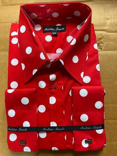 George Men's 100%Cotton Big Polka Dot Dress Shirt    Style-AH616 Dress Shirt Style, Polka Dot Shirt Dress, Red Polka Dot Dress, French Cuff, Quality Dresses, Polka Dot Design, Shirt Dress Style, Payment Received, Dots Design