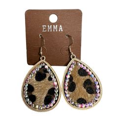 Emma Leopard Print Rhinestone Dangle Earrings. New With Tags. Earrings Color, Statement Earrings, Leopard Print, Dangle Earrings, Jewelry Earrings, Women Jewelry, Tags, Gold, Women Shopping