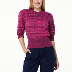 La Joie Crochet Knit Lantern Sleeve Sweater  This cozy pullover sweater and its soft crochet knit construction brings together comfort and style. A semi-fitted silhouette makes it perfect for tossing on over your favorite denim or work trousers. Textured Knit Tops For Winter, Winter Pointelle Knit Crew Neck Top, Snug Textured Knit Tops, Pink Pointelle Knit Top For Winter, Winter Pink Pointelle Knit Top, Spring Cozy Fit Knit Tops, Spring Knit Tops With Cozy Fit, Spring Soft Knit Snug Tops, Cozy Stretch Knit Sweater