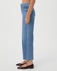 This ultra high-waisted wide leg has an easy, relaxed fit and an ankle length silhouette. This pair is crafted from our PAIGE VINTAGE denim in the perfect light wash with lived-in distressing, natural fading, set in front pockets, double belt loops and a raw hem. PAIGE Vintage takes all of the work out of breaking in your favorite pair of vintage jeans. We've combined the comfort of stretch with everything you love about authentic vintage denim to create super soft jeans that feel perfectly lived-in from the very first wear. In Distress, Vintage Jeans, Leg Jeans, Ankle Length, Vintage Denim, Wide Leg, High Waisted, Relaxed Fit, How To Wear