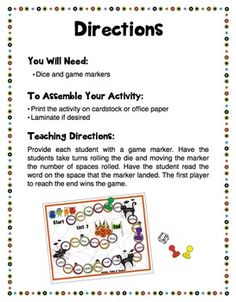 an activity sheet with instructions for the game, directions and instructions on how to use it