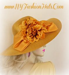 Women's Gold Kentucky Derby, Designer Hat With A Formal Bow And Flowers, By www.NYFashionHats.ComNYFashionHats Haute Couture Millinery Headwear For Women https://nyfashionhats.etsy.com Mother Of The Bride Hats, Church Lady Hats, Occasion Hats, Couture Hats, Luxury Hats, Bridal Hat, Wedding Hat, Kentucky Derby Hats, Cocktail Hat