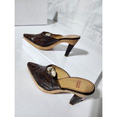 This Authentic Charles Jourdan Snake Skin Leather On Wooden Platform Heels Brown Size 9 Is In It’s Pre-Owned Condition. The Exterior Snake Skin Leather Is Clean And Beautiful. The Wooden Platform Of The Shoe Shows Sign Of Scratch And Scuffing To It (Kindly Look At Pictures Above). Interior Is Clean. It Is A Beautiful Shoe. Kindly Note That This Shoe Best Fits A Slim Feet Size: 9 Leather Open Toe Heels With Crocodile Pattern, Brown Leather Heels With Crocodile Pattern, Leather Snake Print Round Toe Heels, Heels Brown, Brown Leather Snake Print Heels, Charles Jourdan, 4-inch Heel Leopard Print Leather Heels, Shoe Show, Platform Heels