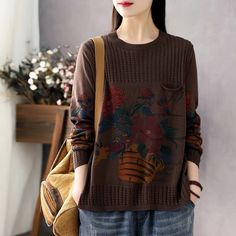 Autumn Winter Women Cardigans Warm Knitted Sweater Jacket Pocket Embroidery Fashion Knit Cardigan Coat Lady Loose Sweaters tops Aiertu Pocket Embroidery, Spring Sweater, Long Sleeve Pullover Sweater, Bottoming Shirt, Loose Knit, Casual Tops For Women, Embroidery Fashion, Loose Sweater, Knit Fashion