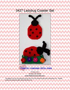 two ladybug coasters with flowers and leaves on the top, one has a black cat