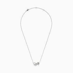 Effy 925 Sterling Silver Diamond Bow Necklace Delicate Silver Jewelry With Bow, Elegant Sterling Silver Necklace With Bow, Luxury Silver Bow Jewelry, Silver Bow Necklace, Dainty Adjustable Bow Necklace, Diamond Bows, Bow Necklace, Silver Diamonds, Round Diamonds