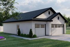 this is an artist's rendering of a two - car garage in the front yard