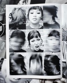 an open book with images of people making faces