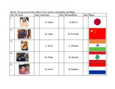 the countries and their flags are shown in this worksheet with pictures on it