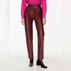 Rich Burgundy Faux Leather Pants. New With Tags! Burgundy Straight Pants For Workwear, Burgundy Straight Pants For Work, Burgundy Straight Work Pants, Fitted Burgundy Winter Bottoms, Chic Burgundy High-waisted Pants, Chic Burgundy Workwear Pants, Fitted Burgundy Pants For Fall, Burgundy High-waisted Pants For Fall, Chic Burgundy Bottoms For Night Out