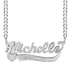 Our Personalized Double plated name necklace "Michelle" can be your next treat. The first letter is filled with beading and is available in Sterling Silver and Gold over Sterling Silver. The name can be personalized with a name of up to 10 characters (Letters only, NO numbers, or special characters). Customizable with using letters. Custom Name Heart-shaped Silver Necklace, Silver Letter Necklace For Anniversary, Silver Heart Shaped Custom Name Necklace, Silver Heart-shaped Custom Name Necklace, Customized Silver Nameplate Necklace, Custom Name Silver Necklace In Letter Shape, Silver Custom Name Necklace In Letter Shape, Silver Heart Name Bracelet, Silver Letter Necklace With Custom Name