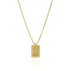 Textured Alchemy Plate Necklace 18" Yellow Gold  by Logan Hollowell Jewelry Sterling Silver Necklace With Rectangular Pendant, Gold Medallion Chain Necklace With Large Pendant, Classic Gold Necklaces With Large Pendant, Classic Gold Necklace With Large Pendant, Yellow Gold Square Pendant Amulet Necklace, Recycled Gold Box Chain Necklace For Gift, Engraved Yellow Gold Pendant Chain Necklace, Hammered Square Pendant Jewelry As Gift, Yellow Gold-plated Charm Necklace With Box Chain