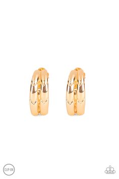 Delicately etched in geometric detail, two glistening gold bars sharply curl into an abstract frame for a classic finish. Earring attaches to a standard clip-on fitting. Sold as one pair of clip-on earrings. Gold Bars, Fall Must Haves, Gold Clips, Paparazzi Accessories, Gold Bar, Paparazzi Jewelry, Accessories Rings, Clip On Earrings, Ring Earrings