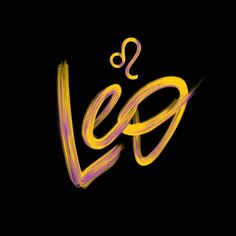 the word leo written in neon yellow and purple on a black background with some type of lettering