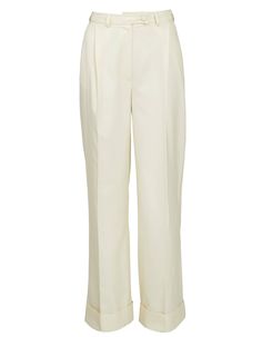 Loose Milky white wide-leg trousers.Material - 50% cotton, 50% polyester. Care - Dry clean.Measurements:XS - Bust(cm):80-82; Waist(cm):63-64; Hips(cm):87-89.S - Bust(cm):83-84; Waist(cm):65-66; Hips(cm):90-92.M - Bust(cm):88-90; Waist(cm):68-70; Hips(cm):94-96.L - Bust(cm):92-94; Waist(cm):74-76; Hips(cm):98-100.XL - Bust(cm):96-98; Waist(cm):78-80; Hips(cm):102-104.Those who are between sizes should order the larger size.For reference:Measurements of the model on the studio background - Height: Tailored White Wide Leg Pants With Pressed Crease, White High-waisted Wide Leg Pants With Pressed Crease, White Pants With Pressed Crease For Work, White Pressed Crease Pants For Work, White Straight Leg Bottoms With Pressed Crease, White Wide-leg Bottoms With Pressed Crease, White Wide Leg Pants With Pressed Crease For Work, White Dress Pants With Pressed Crease, White Straight Dress Pants With Pressed Crease