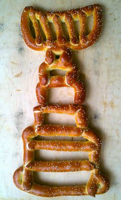 several pretzels are arranged on a table