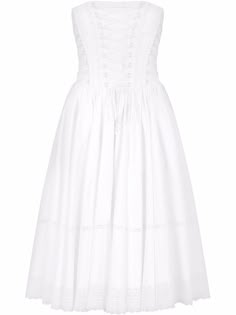 White cotton lace-up detail dress from DOLCE & GABBANA featuring tonal design, sleeveless and lace-up detailing. | Dolce & Gabbana Lace-Up Detail Dress Bustier Midi Dress, Corset Design, Italian Elegance, Midi Dress White, Dolce Gabbana Shoes, Italian Culture, Modern Feminine, Straight Neckline, White Midi Dress