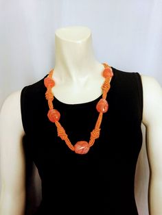 "Gorgeous faux agate beads necklace. Large beads mixed with seeds beads. Beautiful orange color. Length: 28\" Excellent condition. Lovely gift. Thank you for visiting my store. You can also visit my MargaretJewelryShop or http://jewelryandclothing.net/" Adjustable Long Necklace With Large Beads For Festivals, Bohemian Agate Necklace With Large Beads, Adjustable Long Necklace With Large Beads, Bohemian Adjustable Orange Crystal Necklaces, Adjustable Bohemian Orange Crystal Necklaces, Adjustable Orange Beaded Necklace With Faceted Beads, Bohemian Orange Necklace With Faceted Beads, Bohemian Orange Faceted Bead Necklace, Adjustable Costume Jewelry Necklace With Faceted Beads