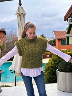 Women's Knit Green Tank Top, Green Wool Vast, Sleeveless Jumper Sweater, Women's Loose Knit Cardigan, Autumn Winter Warm Vest, Casual Vest Hand-knitted green tank top, vest, sleeveless sweater of warm autumnal and winter season. This cosy sweater is perfect for wearing on a wintery walk. This colourful sweater is very comfortable and warm, suitable for giving exquisite gifts to family and friends. Material: Acrylic & Yarn Wool Hand-knitted 100% Handmade Measurements:  - Length: 55CM/ 21.6 Inch - Shoulder Length: 20CM/ 7.8 Inch - Chest: 50CM/ 19.6 Inch - Width: 45CM/ 17.7 Inch Washing Instruction: -Gentle wash at 30 degrees (max) or handwashing - Do not tumble dry/iron/bleach Model Size: - M and 38 in EU letter size/6 in US letter Size/5 in UK letter size  - Height is 172 CM/67.71 Inch Ship Sleeveless Knitted Winter Sweater, Winter Knit Sleeveless Sweater Vest, Winter Knit Tank Top For Layering, Winter Sleeveless Knit Sweater Vest, Knit Sleeveless Sweater Vest For Winter, Casual Knitted Sweater Vest For Fall, Green Cozy Knit Tops, Casual Knit Sweater Vest For Fall, Cozy Green Knit Top