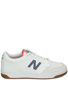 white/multicolour logo patch to the side branded heel counter logo-print tongue front lace-up fastening round toe branded insole flat rubber sole New Balance 480, Synthetic Rubber, Sneakers White, Mens Shoes Sneakers, Logo Print, Patch Logo, Lace Front, New Balance, Rubber Sole