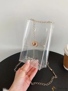 BirdinBag - Versatile Clear Letter Chain Shoulder Bag | Multi-functional Phone Case Wallet Purse Trendy Clutch Phone Bag As Gift, Trendy Mobile Phone Bag For Personal Use, Trendy Clear Bags For Personal Use, Trendy Clear Mobile Phone Bag, Trendy Clear Shoulder Bag As Gift, Trendy Clear Shoulder Bag For Gifts, Bag With Chain, Polyvinyl Chloride, Wallet Phone Case