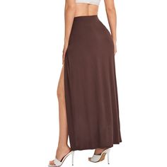 Coffee Multi High Split Sexy Long Skirt Petticoat, Long Skirt, Split, Skirt, Coffee