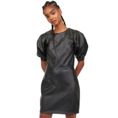 H&M Black Faux Leather Puff Sleeve Sheath Dress Features Lining, A-Line Sheath Style With Slight Stretch Size Xxs Pit To Pit 14in, Waist 12in Across, Length 32in Excellent Condition, Brand New Black Faux Leather Dress, Short Fitted Dress, Dress H&m, Faux Leather Dress, Leather Dresses, Hm Dress, Leather Dress, Mode Fashion, Black Faux Leather