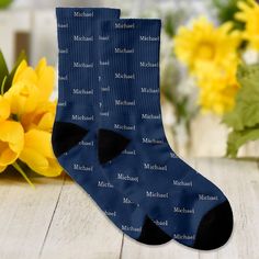 Custom Name Text Simple Elegant Navy Blue Socks