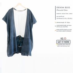 "Please select the color you like to proceed to checkout. Handmade kimono duster in solid color. FEATURES: ✔️ Stonewashed, 50% natural linen and 50% natural cotton fabric. ✔️ Flows and drapes well. Airy and light. ✔️ Side slits and open front finished with a straight hem. ✔️ Wear it as a beach cover, kimono cardigan, evening dress cover up or tie front blouse. 🎉 To find more kimonos, you can visit our kimono section here: www.etsy.com/uk/shop/sascarves?section_id=36382458 ✏️ MEASUREMENTS: One s Relaxed Fit Short Sleeve Kimono For Spring, Indigo Bohemian Kimono For Summer, Bohemian Indigo Kimono For Summer, Oversized Short Sleeve Kimono For Spring, Relaxed Fit Open Front Kimono For Beach, Bohemian Short Sleeve Kimono One Size, Relaxed Fit Wrap Kimono For Beach, Cotton Kimono Tunic For Summer, Casual Indigo Kimono For Spring