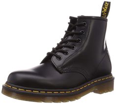 PRICES MAY VARY. LEATHER CONSTRUCTION: The Dr. Martens 101 work boots embody all the classic clean lines, standout stitching, and edgy attitude of the vintage utilitarian work boot, but in a lower-cut design. These lace-up boots feature a smooth leather construction made of a firm, finished leather with a smooth, semi-bright appearance, offering both durability and a polished look. SECURE FIT AND CLASSIC DOC'S DNA: These six-eyelet work shoes come with sturdy fabric laces for a secure fit, ensur Dr Martens Black, Edgy Look, Goodyear Welt, Luxury Store, Outdoor Woman, Black Leather Boots, Work Shoes, Cut Design, Work Boots