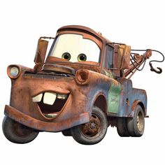 an old rusty tow truck is painted to look like mater from the movie cars 2