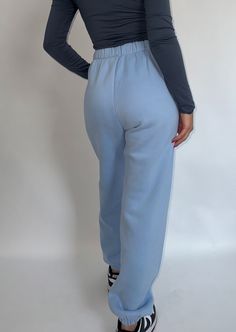 Our on trend Fleece Lined Joggers are a closet staple! Featuring a high waisted fit and pockets, these sweatpants will keep you super warm and comfortable. Jill is wearing size Small. 100% Polyester Closet Staples, Baby Blue, Sweatpants, High Waisted, How To Wear, Closet, Blue, Tracksuit Bottoms